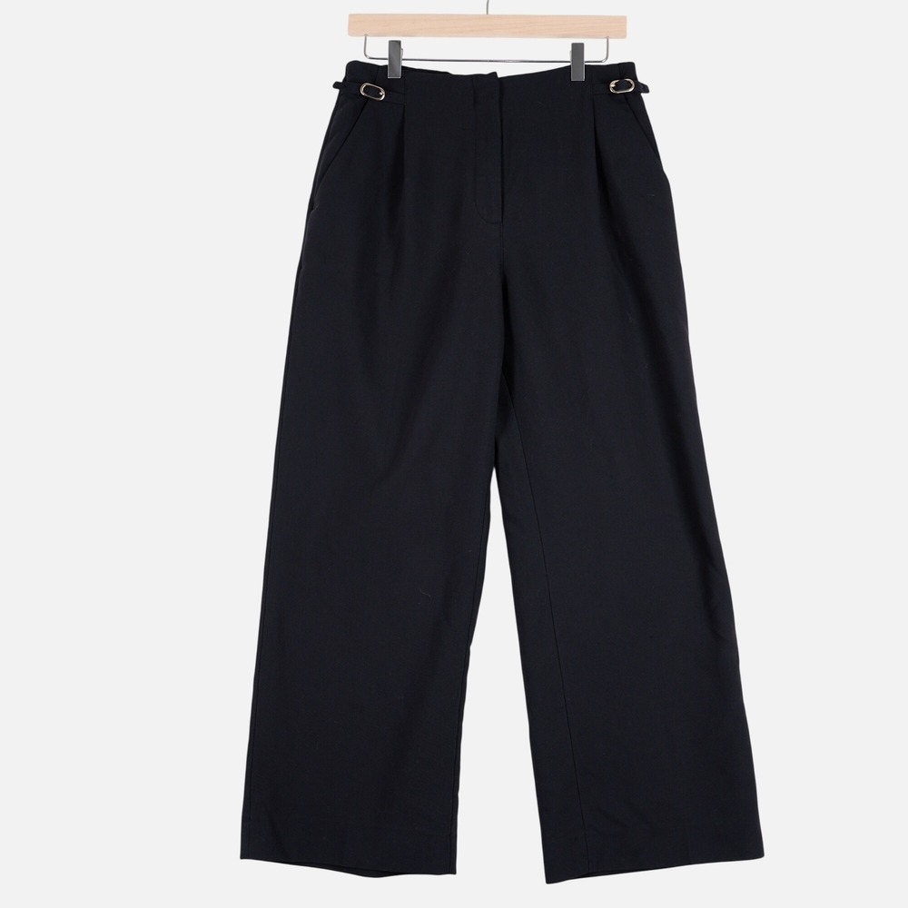 Abercrombie & Fitch Sloane Tailored Pant Black Wide Leg Side Buckle 28 Short